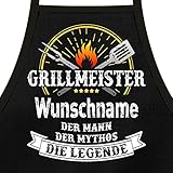 Shirtoo Grillschürze mit Spruch personalisierbar - Grillmeister [Wunschname] der Mann, der Mythos, die Legende schwarz