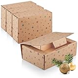 com-four® 4X Geschenkschachtel für Weihnachten - Geschenkboxen mit Weihnachtsmotiven - Faltbox aus stabilen Pappkarton - Faltbare Pappbox (4 Stück - braun - Schneeflocke/Sterne)