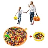 Kinder Spieldecke Aufraeumsack und Sack Spielzeug Aufbewahrung Teppich Beutel von Kordelzug mit Kappe wie Reisetasche als Geschenk 2St＝1Orange Groß + 1 Gelber Mini