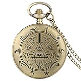 ZMKW Auge der Vorsehung Seltsame Stadt Dreieck Teufel Quarz Taschenuhr Bill Chiffre Herbstzeit Edelstein Halskette Anhänger Uhr, Bronze