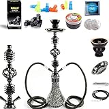 RMAN® Shisha Set 2 Schläuche Schwarz Wasserpfeife -1KG Kokosnuss Naturkohle Shisha Kohle Tabak Ersatz Dampfsteine Mundstücke Hygiene Folie Gelocht,Zange und Shisha Kopf Zubehör Set