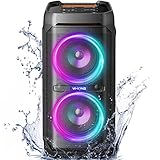 W-KING 100W Bluetooth Lautsprecher Groß V5.3, IPX6 Bluetooth Box Wasserdichter Party Musikbox with Deep Bass/110dB Huge Sound/DSP/Licht/Mikrofon- und Gitarrensteckplatz/Echo, Adapter Enthalten