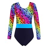 Alvivi Kinder Mädchen Turnanzug Gymnastikanzug Ballettanzug Langarm Ballett Trikot Leotard Fitness Sport Training Wettkampf Tanzbody D Sterne Regenbogen 134-140