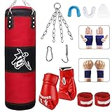 11 PCS Boxsack-Set, Box-Set mit Boxhandschuhen Boxbandagen und Tasche, Mundschutz Punching Bag Set, M 100CM, Multicolor