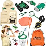 Forscherset Entdecker für Kinder Entdeckerspielzeug Outdoor Adventurer Explorer Set mit Weste Hut Lupe Fernglas Schmetterlingsnetz Becherlupe Abenteuer Kit Draußen Spielzeug für Kinder Jungen Mädchen