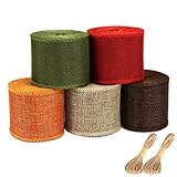 Weihnachten Geschenkband, Schleifenband Breit, 5 Rollen Sackleinen Spitzenband, Weihnachtsband, Leinenband, Weihnachten Baum Bänder Deko, Dekoband zum Party Hochzeit Basteln Geschenk Verpackun