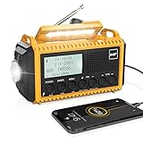 Tragbares Radio DAB+/DAB/FM mit 5000mAh Batterie Kurbelradio mit Preset-Funktion Akku Digitalradio mit Doppel Alarm Solar Radio Dynamo Radio mit LED Camping Licht SOS-Alarm für Camping Wandern Notfall