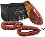 Serrano Schinken gereift ohne Knochen Gran Reserva 1 kg (Jamon Serrano) + Chorizo Paprikawurst 200 g + Salchichón Dauerwurst Extra 200 g – Jamonprive Premium