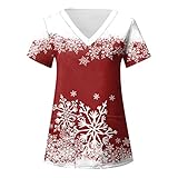 Sizoer Weihnachten Kasacks Damen Pflege Laborkittel Krankenhaus Schlupfhemd V-Neck Arbeitskleidung Frau Kurze Armel Uniform Krankenpfleger Uniformen Altenpflege Kurzarm Mit Tasche