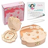 Magicat Premium Milchzahndose Mädchen, Zahndose aus Holz, Dose zur Aufbewahrung von Milchzähnen, Baby Milchzähne Box als Geschenk zum Geburtstag oder Taufe, inkl. Pinzette und Zahnfee Geschichte