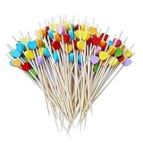 Cocktail-Sticks 100 Stücke Cocktailspieße Multicolor Einweg Obst Sticks Holz Party-Zahnstocher Fingerfood Partypicker Holz Zahnstocher für Grillgut, Fingerfood,Obst-Spieß (12 cm)