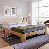 Azkoeesy Holzbett Doppelbett aus Bettgestell mit Kopfteil mit Lattenrost-200 x 140 cm Massivholz FSC Massiv Doppelbett als Kieferbett verwendbar (Holz Farbe)