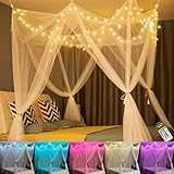 8 Ecken Post Baldachin Bett Vorhänge, Bett Baldachin mit Farbe wechselnden Stern String Lichter, hängende Prinzessin Baldachin für Mädchen Erwachsene Frauen Schlafzimmer Dekor, Twin bis King Size Bett