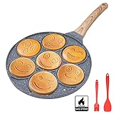 Pancake Pfanne, Antihaft Pancake Maker 7 Löcher mit Smiley-Gesichtern Spiegelei-Pfanne, zum Kinderfrühstück, 27 cm, PFOA-frei