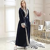 Winter Roben, Damen Winter Plus Size Langer Flanell Bademantel Kimono Warm Pink Bademantel Nacht Pelz Roben Brautjungfer Morgenmantel Herren Nachtwäsche, Damen No Hood Navy,M