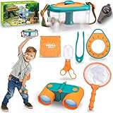 Entdeckerspielzeug Set,Outdoor Spielzeug Ab 2 Jahre Geschenk 12 Stück Kinder,Draussen Forscherset Spielzeuge Mit Fernglas,Kompass, Lupe, Pfeife,Bug Viewer,Pinzette,für kinder Familienspiele im Freien