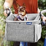 pecute Haustier Fahrradtasche für Hunde Katzen Fahrradkorb Hundetasche Hundekorb Rucksack vorne Atmungsaktiv Netzfenster Faltbar für Kleine Mittlere Hunde und Katzen 6kg Grau