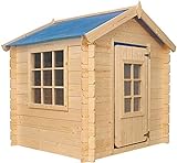 TIMBELA M570M-1 Kinderspielhaus aus Holz -Spielhaus im Freien für Kinder - 111x113xH121 cm/0.9 m2 Gartenspielhaus - Garten-Sommerhaus für Kinder (Die Dachfarbe ist blau)