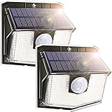 Solarlampen für außen【140 LEDs,Langlebig IP67 Wasserdicht】 Solarleuchte,led solar bewegungsmelder außen mit 3 Modi,270°Beleuchtungswinkel,Led-solarlampe für Garage,Hoftür,Treppen,Einfahrt-2 Stück