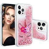 SNCLET für iPhone 14 Pro Max Treibsand Handyschale Flüssig Handyhülle Silikon Glitzer Transparent Schutzhülle Quicksand Weich TPU Bumper Liquid Back Cover für iPhone 14 Pro Max,Einhorn