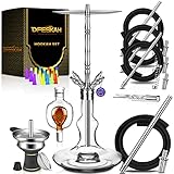 Shisha Set, Hookah Edelstahl V2A 95cm Wasserpfeife Komplett Set groß mit 4 Anschlüssen 4 Schläuchen