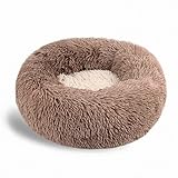 Lukery Hundebett Katzenbett Flauschig Rund aus Plüsch, Kuscheliges Donut Hundekissen und Katzenkissen Weiches Plüsch Hundeliege für Kleine, Mittelgroße und Große Haustiere (50CM,Kaffee)