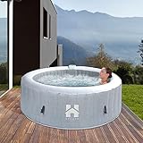 HOME DELUXE - Outdoor Whirlpool - Splash - Betonoptik, ⌀ 208 cm, Höhe 65 cm, 130 Luftdüsen - inkl. Abdeckung, Reparaturset, Filterset | Jacuzzi Außen Whirlpool Spa für 6 Personen