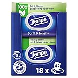 Tempo Toilettenpapier feucht Tempo feuchtes Toilettenpapier sanftundsensitiv Trio-Pack (18 Packungen x je 42 Blatt), Großpackung, 1 kg