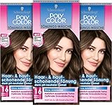 POLY COLOR Tönungs-Wäsche 16 Mittelbraun Stufe 2 (3 x 105 ml), Tönungs-Creme für eine schonende Coloration dank pH-neutraler Formel, mit pflegendem Glanz-Conditioner