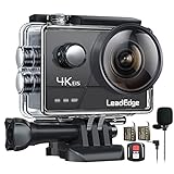 LeadEdge Action Cam 4K/30FPS 20MP EIS Bildstabilisator Externes Mikrofon WiFi Helmkamera Unterwasser 40M Wasserdicht Kamera 2.4G Fernbedienung 2x1050mAh Akkus Actionkamera Unterwasserkamera