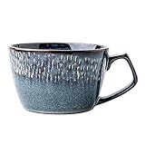 Qeeadeea 500 ml Vintage-Keramik-Kaffeetasse, Suppentasse mit Griff, kleine Frühstücksschale für Eis, Dessert-blau-13.5x11.5x9cm