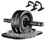 Rhinosport Bauchtrainer, AB Roller, Bauchroller, Bauchmuskeltrainer, 6 in 1, mit Fitnessband, Liegestütze, Kniematte, Fitness Geräte für Zuhause, für Männer und Frauen