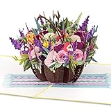 papercrush® Pop-Up Karte Blumen „Bunter Blumenkorb“ - 3D Blumenkarte für Freundin, Frau oder Mutter (Geburtstagskarte, Runder Geburtstag, Danke, Geldgeschenk) - Popup Glückwunschkarte mit Blumenstrauß