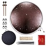 Steel Tongue Drum 15 Tone 14 Zoll Zungentrommel C-Dur Stahlzungentrommel mit Trommelschlägeln Tragetasche Handpan Percussion Schlagzeug Instrument für Yoga Zen Meditation Geistheilung Musikausbildung