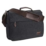 Ruschen Umhängetasche Herren aus Vintagem Segeltuch, Premium Herrentasche, Laptoptasche für 15,6 Zoll Laptop, Schultertasche/Kuriertasche/Messenger Bag, SCHWARZ