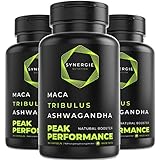 Natural Booster für Männer - Tribulus Terrestris + Maca + Ashwagandha | Zn + Se + Ca + Vit.D | 160 kapseln | Peak Performance von Synergie Nutrition