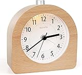 Wecker Analog ohne Ticken, Wecker Holz mit Snooze Wecker Batteriebetriebe Tischuhr mit Nachtlicht für Schlafzimmer, Nacht Kinder und Büro (1×AA-Batterie erforderlich)