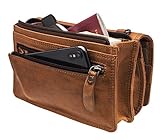 Hill Burry Echt-Leder Umhängetasche | Reisebrieftasche aus naturgegerbtem hochwertigem Rindsleder - Organizer | Reisebrieftasche - Damen & Herren | Handgelenktasche - Travel Wallet (Braun)