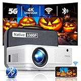 Beamer, 5G WiFi Bluetooth Beamer Full HD, 9500 Lumen Native 1080P Beamer 4K Heimkino Video Beamer 300 '' Display, Giaomar Mini Beamer Kompatibel mit iOS/Android/Fire Stick/HDMI/USB/PS5 Projektor