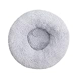 Hundebett Katzenbett Waschbar Donut Hundebett Weiches Plüsch Rundes Hundesofa mit Wasserfeste Unterseite Katzenbett (Hellgrau,38CM)