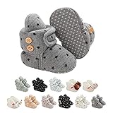 EDOTON Unisex-Baby Neugeborenes Fleece Booties, Baby Jungen Mädchen Weiche Sohlen Streifen Bootie Kleinkind Stiefel Niedlich Stiefel Socke Einstellbar