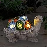 Yeomoo Solar Gartenfiguren Schildkröte Gartendeko für Draußen, mit Sukkulenten und 7 LED Leuchten Home Balkon Dekoration, Schildkröten Figur Kawaii Geschenke für Frauen/Mama Deko für Zimmer Terrasse