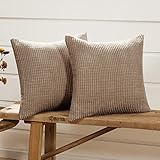 Deconovo Kissenbezug Kordsamt Zierkissenbezug Dekorativen Kissenhüllen Weiches Massiv Kissen für Sofa Couch Schlafzimmer, 40x40 cm, Taupe, 2er Set