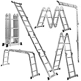 COSTWAY Mehrzweckleiter Aluminium, Klappleiter Länge bis 370cm verstellbar, Multifunktionsleiter Anlegeleiter 150 kg Belastbarkeit