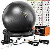 Gymnastikball Schwangerschaft, Sitzball Büro Ergonomisch 55cm / 65cm / 75cm Medizinball Pezziball für Pilates, Yoga, Homegym & Fitness. Balance Ball Bounce Ball mit Bänder, Stabilitätsring & Poster