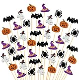 100 Stück Halloween dekorative CocktailSpieße Picks Obst Zahnstocher Sandwich Vorspeise Charcuterie Sticks, für Halloween Kürbis Spinne Fledermaus Hexe Geist Dekorationen Party Supplies