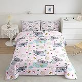 Loussiesd Koala Bettdecke 200x200cm Rosa Koala Steppbett für Kinder Wagentoon Animal 4-Jahreszeiten Bettdecke Kawaii Animal Steppdecke Botanical Dekor 3Stück Winter Sommer Bettdecke