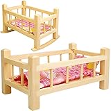 alles-meine.de GmbH UMBAUBAR - großes Holz - Puppenbett & Puppenwiege - 43 cm groß - mit Bettzeug - aus Naturholz - Holzwiege Schaukelbett - für Puppen groß - Bett Holzpuppenwieg..