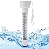 Hecht bruchsicheres Wasserthermometer für Pool, Badewanne, Schwimmbad und Teich ¬– schwimmendes Thermometer mit praktischer Schnur für Innen und Außen - Thermometer Pool (Weiß)