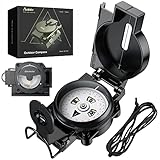 Anbte Kompass Militär mit Klinometer Aluminiumlegierung 110g Ultraleicht Marschkompass Professioneller Navigation Compass mit Tragetasche Wasserdichter für Jagd Camping Wandern (Matt Schwarz)